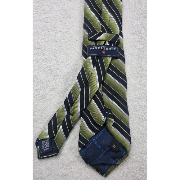 Saddlebred Other - Saddlebred XL Long Silk Tie Green Black Stripe Extra Long 100% Silk Classic